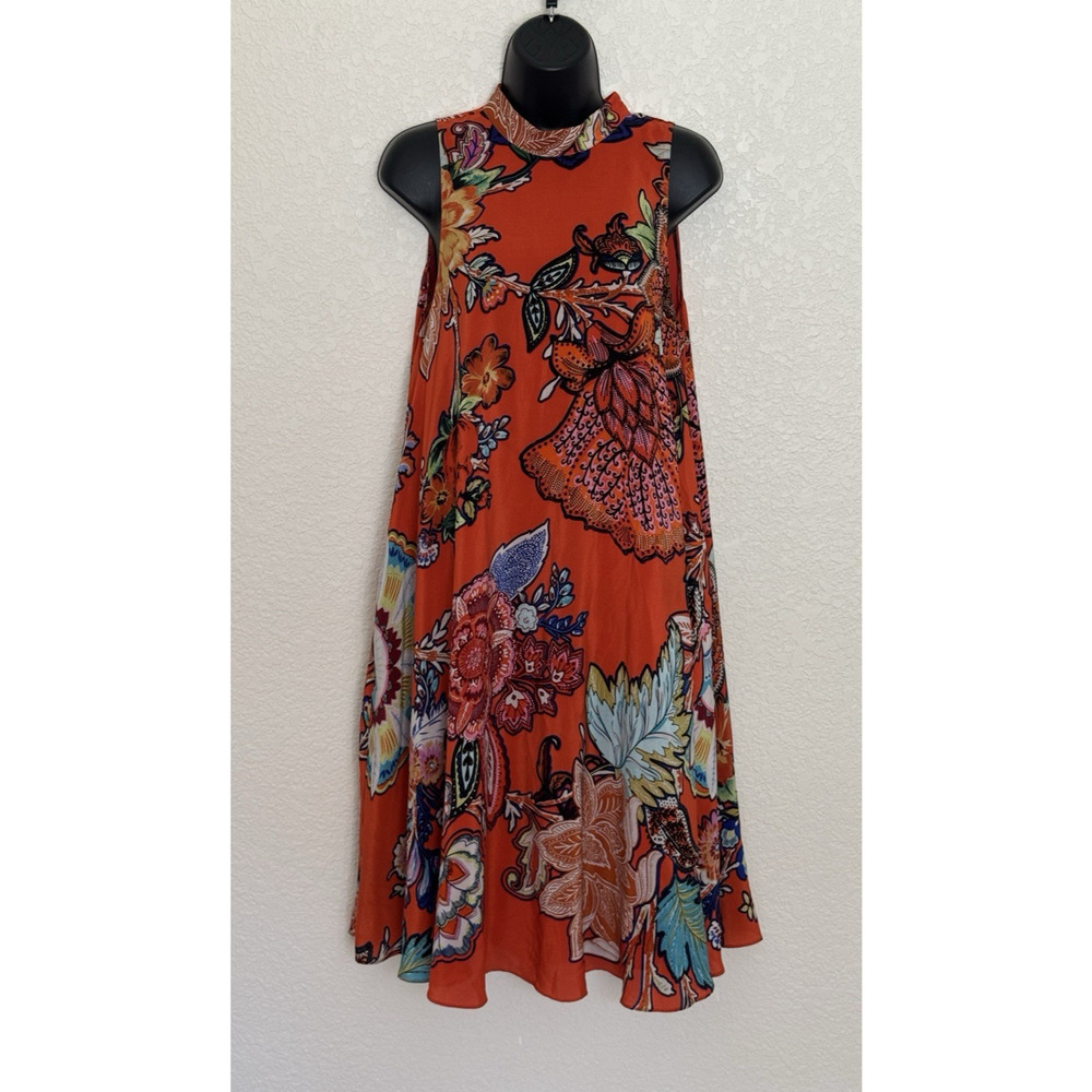 Anthropologie Maeve Silk Larkhill Dress Orange Floral Swing Midi, S